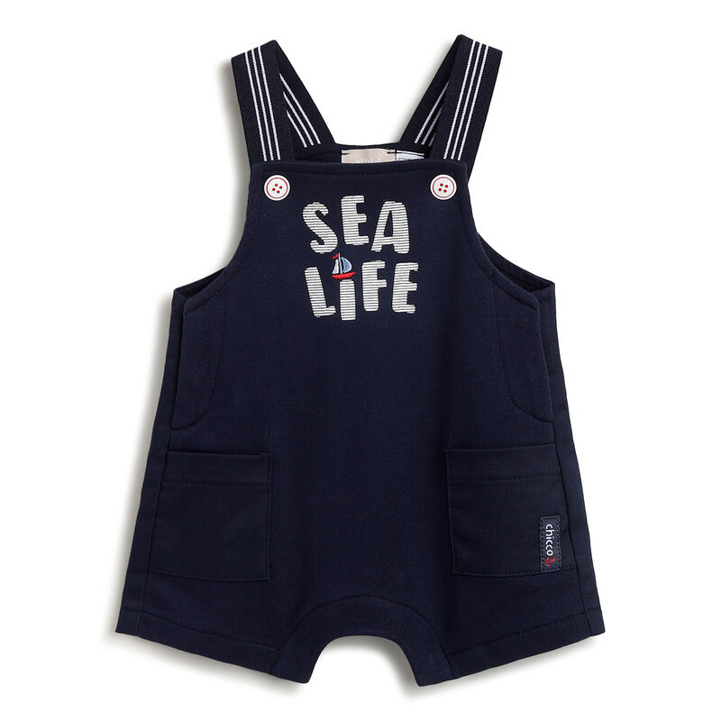 Boys Dark Blue Printed Short Dungaree image number 0